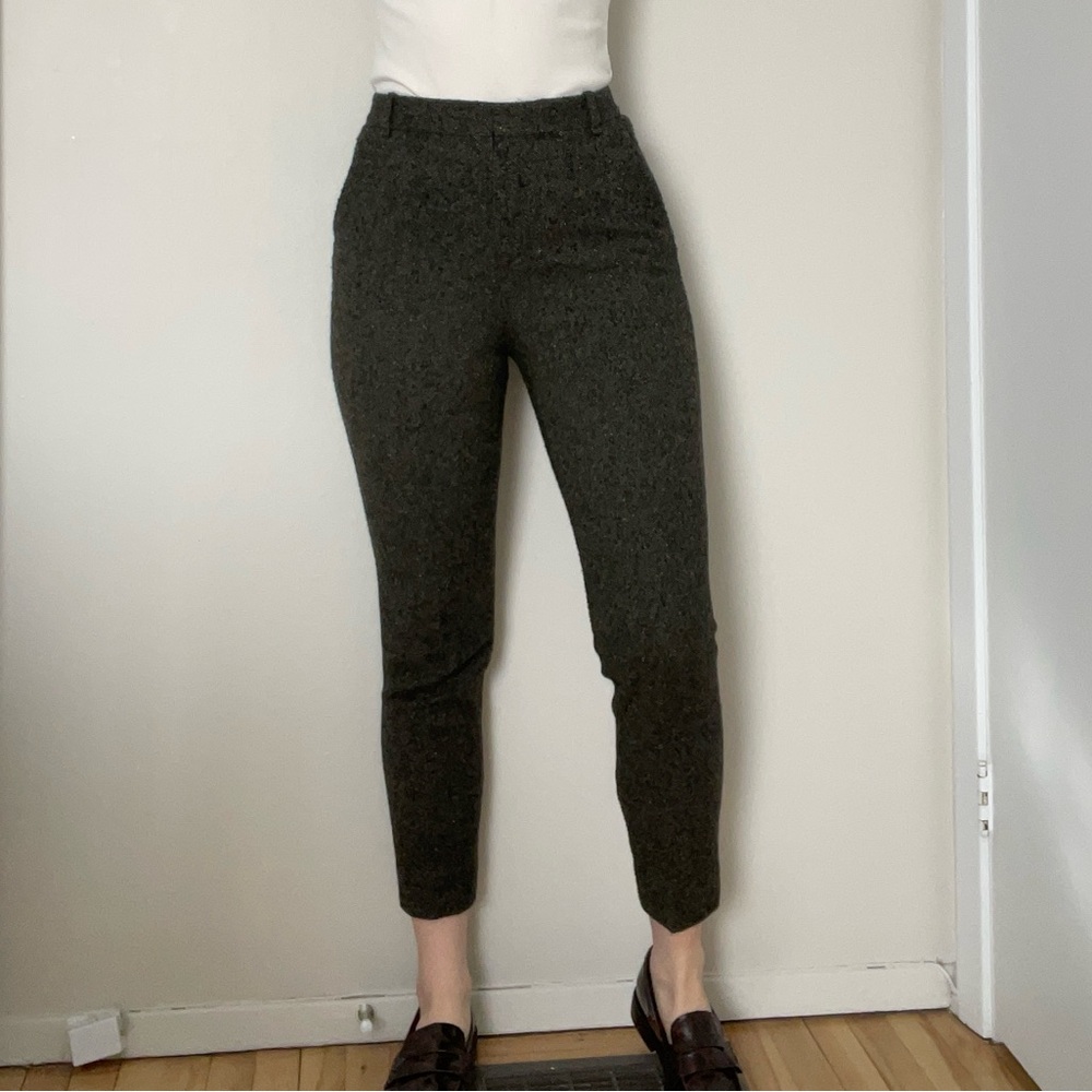 Massimo Dutti Green Tweed Tailored Pants